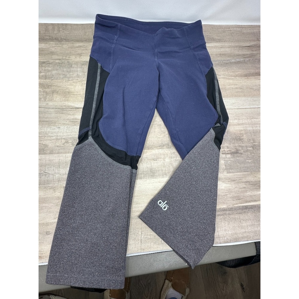 Alo Yoga Cropped Tight Legging Navy / Gray Colorblock Mesh Sides Women's XSmall